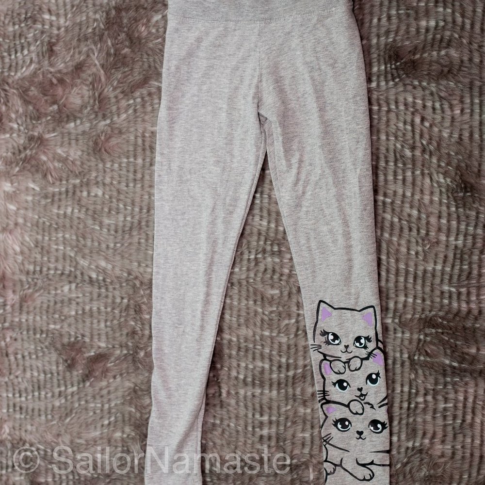 Justice Girls Grey Tower of Kittens Leggings 6/7